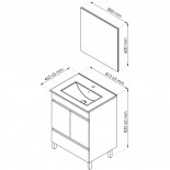 Meuble sous vasque 1 tiroir 2 portes 80 cm Bois + Miroir - BOMBA