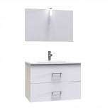 Meuble sous vasque suspendu 2 tiroirs 60 cm Blanc + miroir- KIO