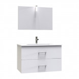 Meuble sous vasque suspendu 2 tiroirs 80 cm Blanc + miroir- KIO