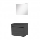 Meuble sous vasque suspendu 2 tiroirs 60 cm Gris + miroir - ASILI