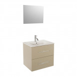 Meuble sous vasque suspendu 2 tiroirs 80 cm Taupe + Miroir- GUZO