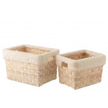 Set De 2 Panier Rectangulaire + Imitation Fourrure Rotin Plat Naturel Wash