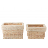 Set De 2 Panier Rectangulaire + Imitation Fourrure Rotin Plat Naturel Wash