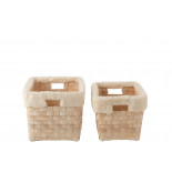 Set De 2 Panier Rectangulaire + Imitation Fourrure Rotin Plat Naturel Wash