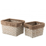 Set De 2 Panier Rectangulaire + Imitation Fourrure Rotin Plat Marron