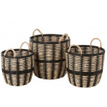 Set De 3 Paniers Corde/Rotin Noir/Naturel