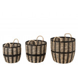 Set De 3 Paniers Corde/Rotin Noir/Naturel