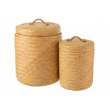 Set De 2 Paniers De Rangement Ronds En Bambou Naturel