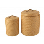 Set De 2 Paniers De Rangement Ronds En Bambou Naturel