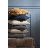 Coussin Nervure Carre Velours Bleu