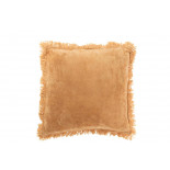 Coussin Frange Coton Velours Ochre