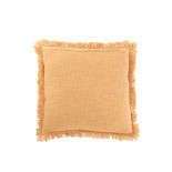 Coussin Frange Coton Velours Ochre