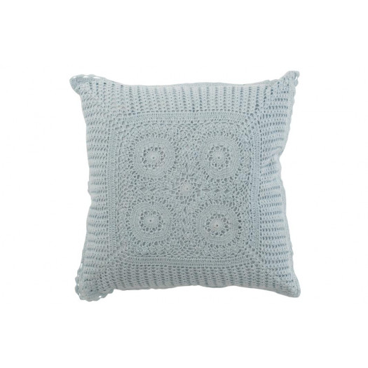 Coussin Carre Dentelles Coton Bleu