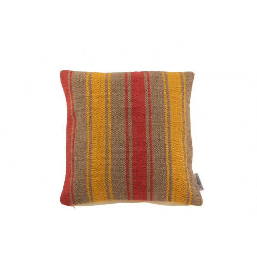 Coussin Carre Anna Grosse Rayure Jute Rouge / Jaune