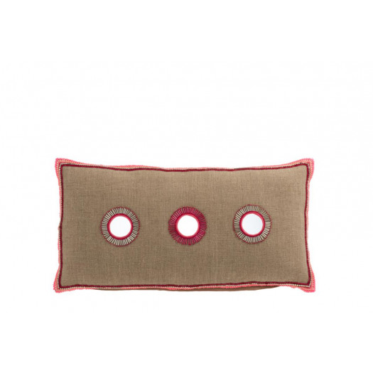 Coussin Rectangulaire 3 Miroirs Jute Naturel/Rose