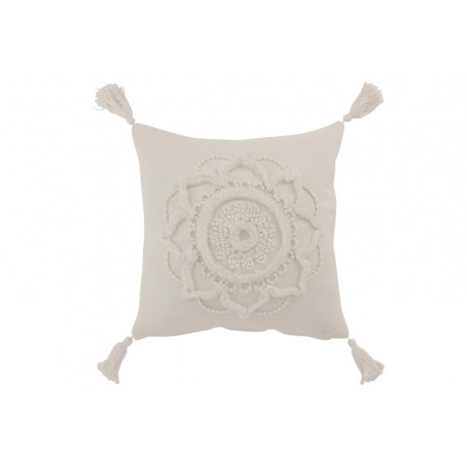 Coussin Fleur + Floches Coton Blanc