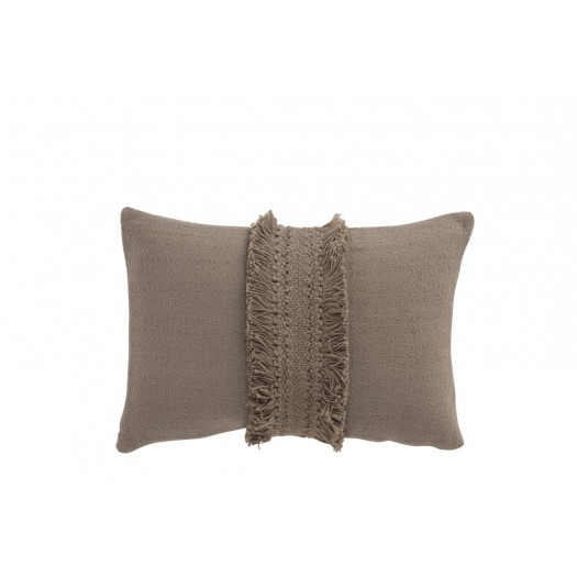 Coussin Rectangulaire Bord Floches Coton Taupe Modèle 2