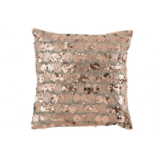 Coussin Sequins Velours Gris/Rose