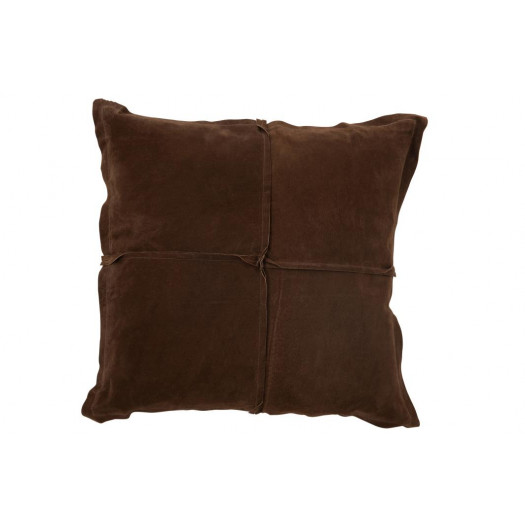 Coussin Carre Marron Cuir/Lin