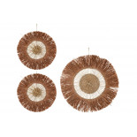 Set De 3 Decoration Murale Ronde Rotin Raphia Marron