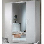 Armoire 4 portes 2 Miroirs Laqué Blanc Brillant - AREZZO