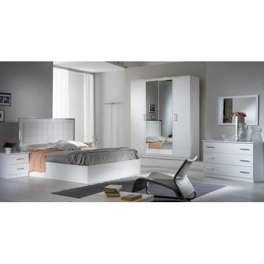 Chambre Complète 180x200 Laqué Blanc Brillant - AREZZO