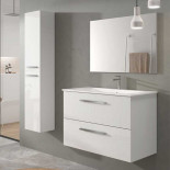 Meuble sous vasque 80 cm + vasque + miroir + colonne Blanc Brillant - BRABU