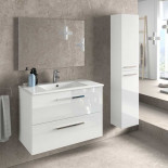 Meuble sous vasque 80 cm + vasque + miroir + colonne Blanc Brillant - BRABU