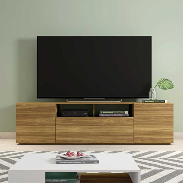 Meuble TV ASTER 180 cm 2 portes 1 tiroir noir mat/chêne taurus