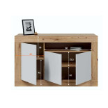 Buffet 3 portes 1 niche Blanc/Chêne - TOZA 