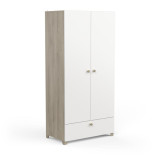 Armoire penderie 2 portes 1 tiroir Blanc mat/Chêne clair - ZILY