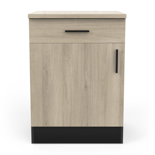 Meuble bas de cuisine 60 cm 1 porte battante 1 tiroir Noir/Chêne - ABINCI