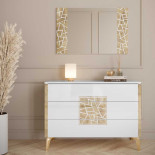 Commode 3 tiroirs Blanc brillant/Or - NAHESA