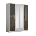 Armoire 4 portes battantes Blanc/Marbre gris brillant - MARGUERITE