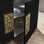 Buffet 3 portes battantes + miroir brillant/Or - NAHESA