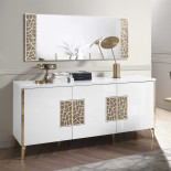 Buffet 3 portes battantes + miroir blanc brillant/Or - NAHESA