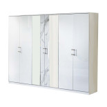 Armoire 6 portes Blanc/Marbre blanc - DAIMANA