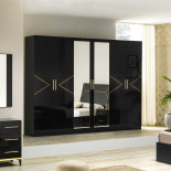 Armoire 4 portes + 2 portes miroir Noir Brillant/Or - LADABI