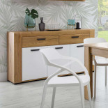 Buffet 3 portes 2 tiroirs Blanc/Bois clair - ABOKI