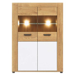 Vaisselier 2 portes Blanc/Bois clair à Led - ABOKI