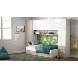 Lit enfant 90x200 + pont de lit Blanc/Argile - MIKA