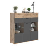 Buffet 2 Tiroirs 4 Portes battantes Gris/Bois - SOMAN