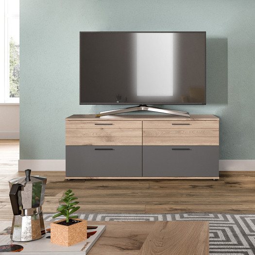 Meuble TV 2 tiroirs 1 porte Gris/Bois - SOMAN