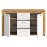 Buffet 2 portes 3 tiroirs Blanc/Bois - MAJ