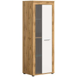 Vitrine 1 porte battante Blanc/Bois - MAJ