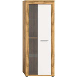 Vitrine 1 porte battante Blanc/Bois - MAJ