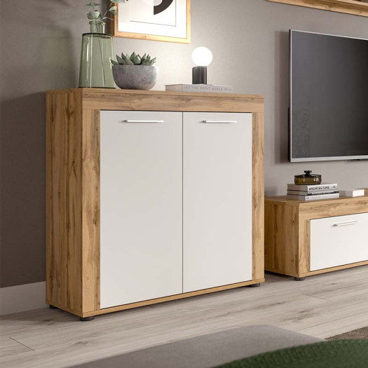 Buffet 2 portes battantes Blanc/Bois - MAJ