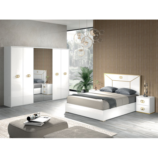 Chambre complète 160x200 Blanc brillant/Or - GOVE n°3
