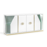 Buffet 4 portes + miroir Blanc brillant/Or à LED - GOVE