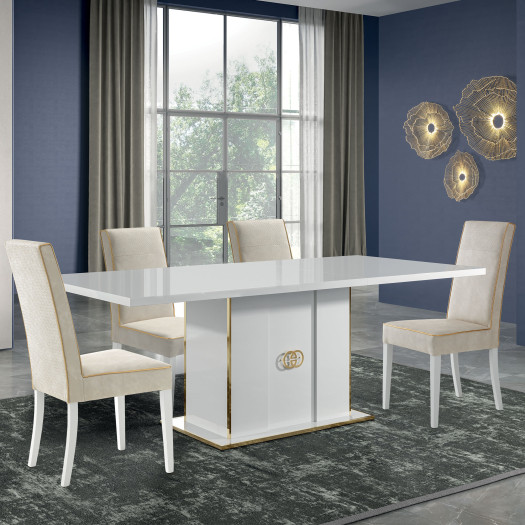 Table de repas avec allonge Blanc brillant/Or - GOVE